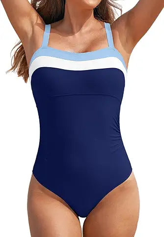 Aleumdr Womens Swimsuits One Piece Swimsuit Athletic Color Block Tummy Control Bathing Sui