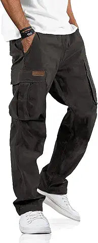 PLEPAN Men's Casual Cargo Pants Drawstring Hiking Pants Workout Tactical Joggers Sweatpant