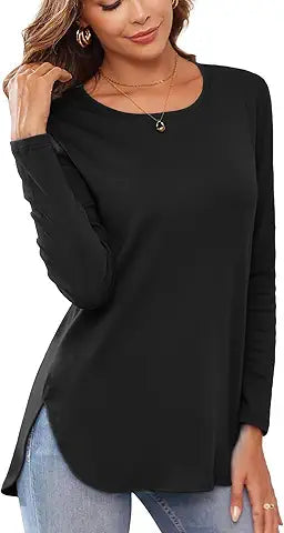 Herou Women's Casual Long Sleeve T Shirt Crewneck With Side Split Fall Pullover Loose Tuni