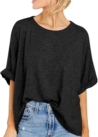 Women Oversized T-Shirt Summer Casual Short Sleeve Loose Tee Tops Black