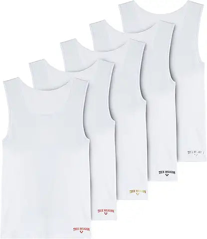 True Religion Lightweight Tank Tops for Men, 5 Pack Classic Ribbed Cotton Mens Undershirts