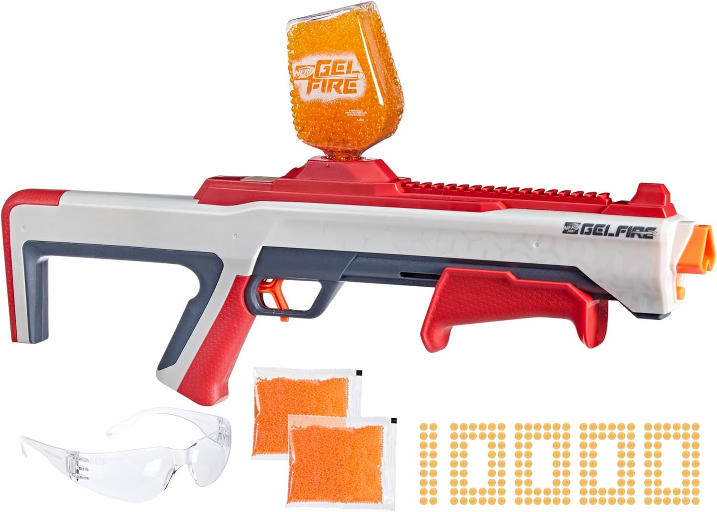 NERF Pro Gelfire Raid Blaster, Fire 5 Rounds at Once, 10,000 Gel Rounds, 800 Round Hopper, Eyewear, Toys for Teens Ages 14 & Up