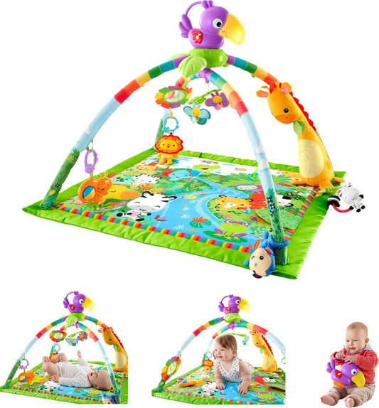 Fisher-Price Baby Playmat Rainforest Music & Lights Deluxe Gym with 10+ Toys & Activites for Newborn Tummy Time Play (Amazon Exclusive)