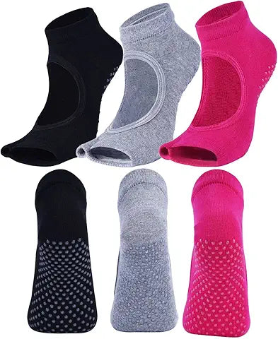 LEMON GIRL 2/3 Pairs Non-Slip Yoga Socks for Women Toeless Pilates Socks Ideal for Yoga Pi
