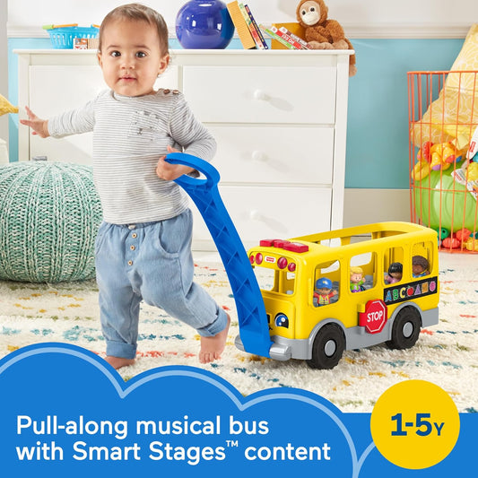 Fisher-Price Little People Toddler Learning Toy Big Yellow School Bus with Lights Sounds & Smart Stages, 4 Figures, Ages 1+ Years