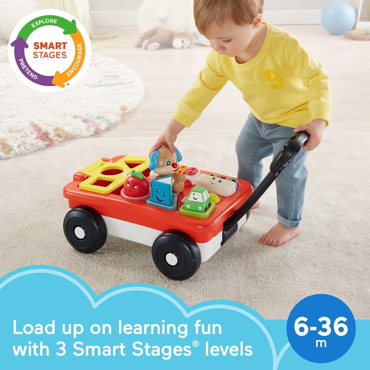 Fisher-Price Laugh & Learn Baby & Toddler Toy, Pull & Play Learning Wagon with Smart Stages & 4 Pieces for Ages 6+ Months