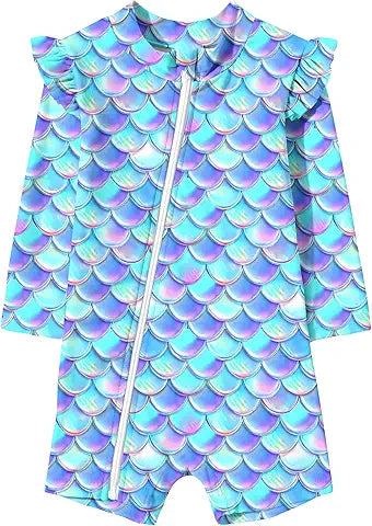 TUPOMAS Infant Rash Guard Girls Baby Swimsuit Long Sleeve Rashguard Blue Mermaid UPF50+ Su