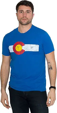 Ann Arbor T-shirt Co. Colorado State Flag Distressed Unisex T-Shirt/Vintage Look CO Denver