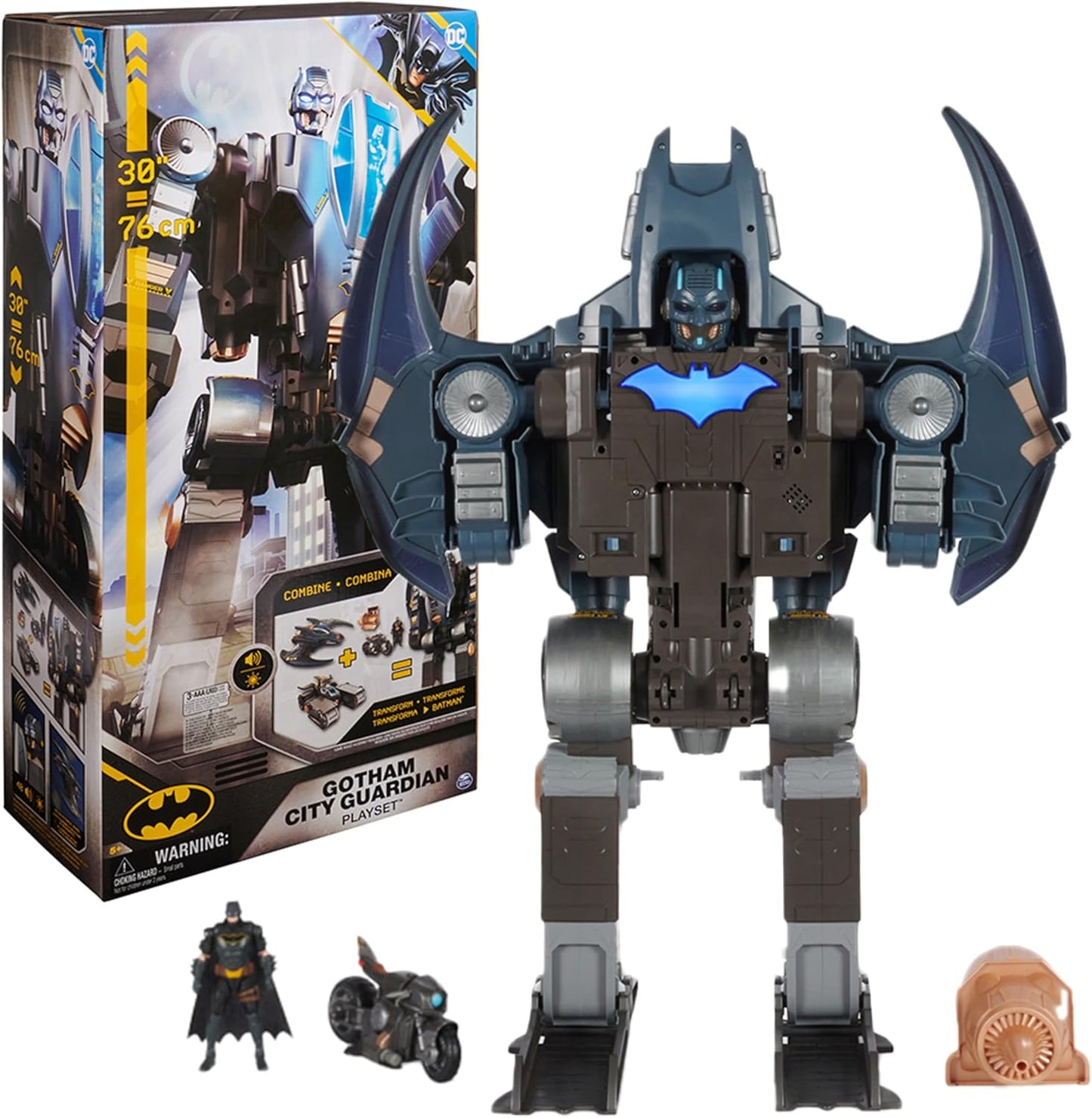 DC Comics, Batman, Gotham City Guardian Playset, 4-in-1 Transformation, Batman Figure, Lights & 40+ Sounds, Kids Toy for Boys & Girls Ages 5+