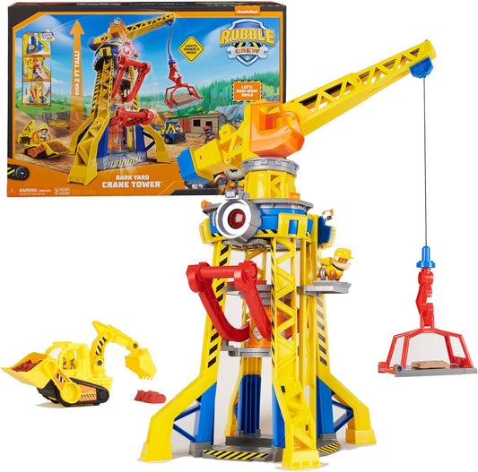 Rubble & Crew, Bark Yard Crane Tower Playset with Rubble Action Figure, Toy Bulldozer & Kinetic Build-It Play Sand, Kids Toys for Boys & Girls 3+