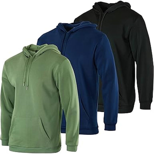 3 Pack: Men’s Fleece Warm Dry Fit Wicking Long Sleeve Active Athletic Hoodie Performance