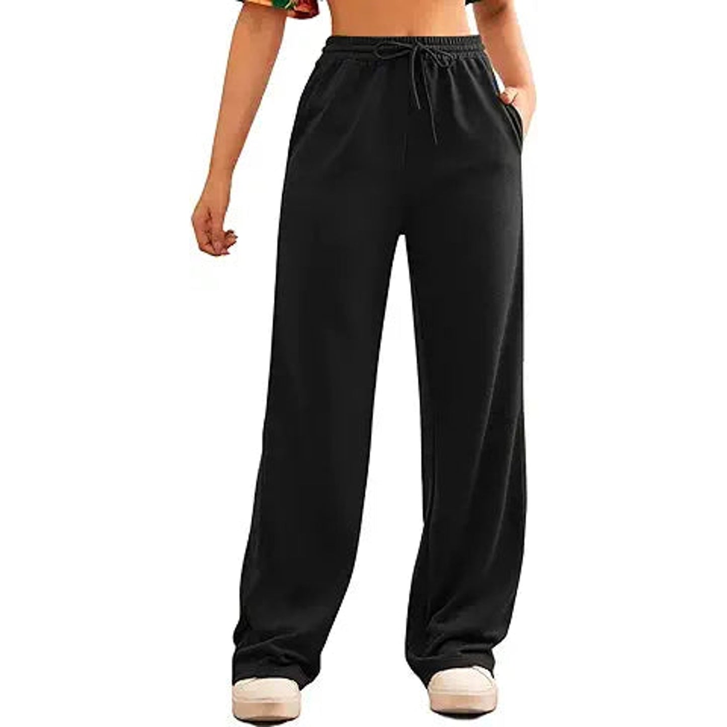 FACDIBY Wide Leg Sweatpants for Women Elastic High Waisted Drawstring Loose Pants with Poc