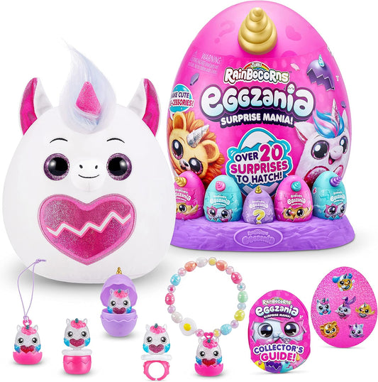 Rainbocorns Eggzania Surprise Mania Series 1 (Unicorn) by ZURU, Collectible Plush Stuffed Animal, Surprise Eggs, 5 Mini Eggs, Stickers, DIY Jewelry, Slime, Ages 3+ for Girls, Children