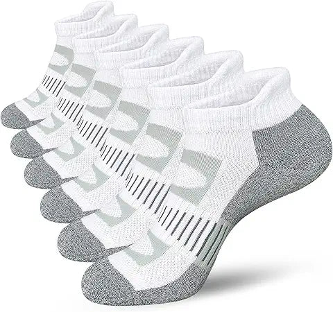 APTYID Women's Athletic Cushioned Ankle Socks Tab Running Sport, Size 6-9, White, 6 Pairs