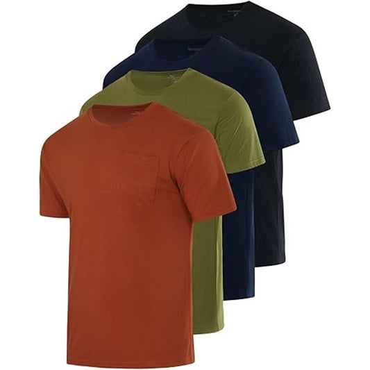 4 Pack:Mens Cotton Quick Dry Fit Shirt Short Sleeve Crew Pocket T-Shirt Tee Gym Casual Wor