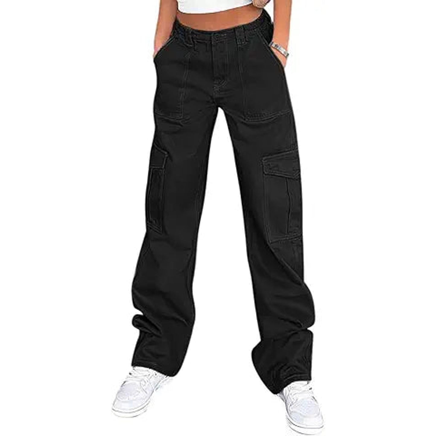 Parachute Pants for Womens Wide Leg Cargo Pants Y2k with Pockets Baggy Casual Harajuku Str